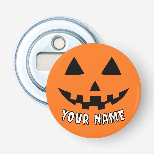 Personalized Orange Pumpkin Halloween Your Name Bottle Opener (Front)