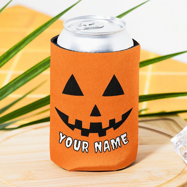 Personalized Orange Pumpkin Halloween Your Name Can Cooler (Creator Uploaded)