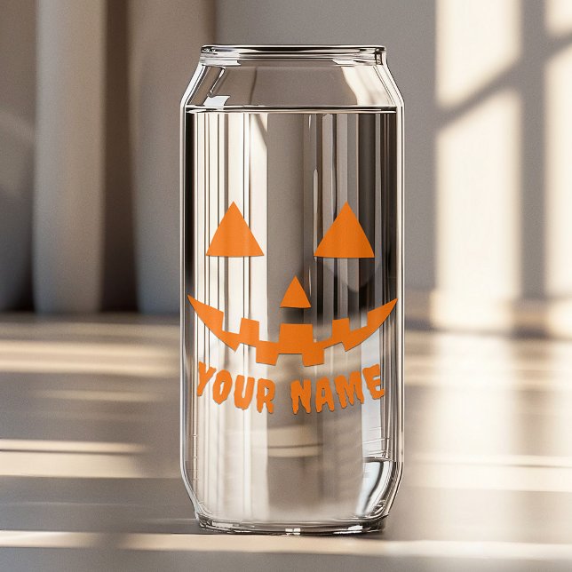 Personalized Orange Pumpkin Halloween Your Name Can Glass (Creator Uploaded)