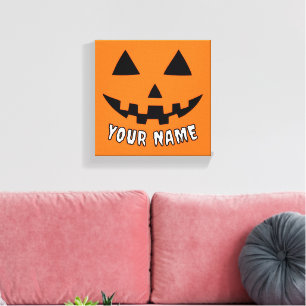Personalized Orange Pumpkin Halloween Your Name Canvas Print