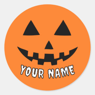 Personalized Orange Pumpkin Halloween Your Name Classic Round Sticker