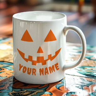 Personalized Orange Pumpkin Halloween Your Name Coffee Mug