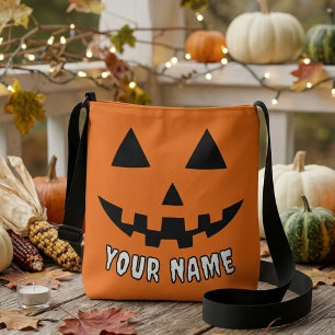 Personalized Orange Pumpkin Halloween Your Name Crossbody Bag