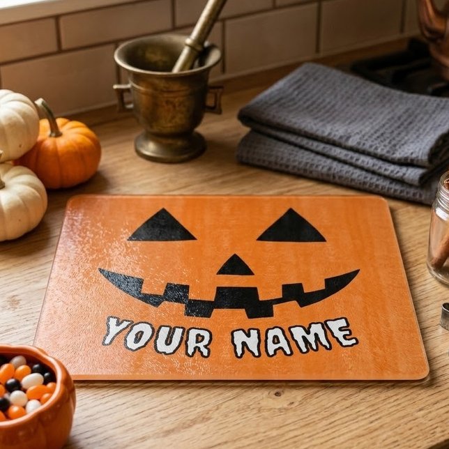 Personalized Orange Pumpkin Halloween Your Name Cutting Board (Creator Uploaded)