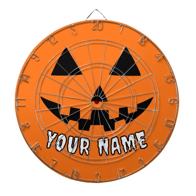 Personalized Orange Pumpkin Halloween Your Name Dartboard (Front)