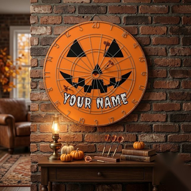 Personalized Orange Pumpkin Halloween Your Name Dartboard (Creator Uploaded)
