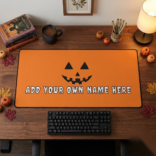 Personalized Orange Pumpkin Halloween Your Name Desk Mat