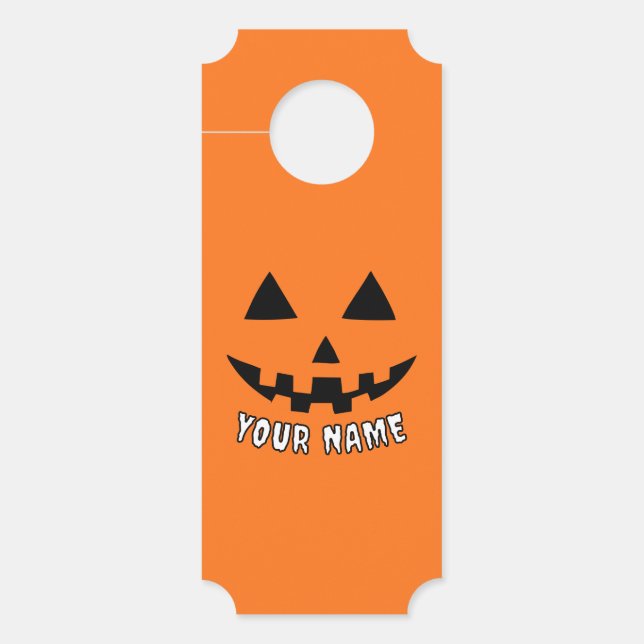 Personalized Orange Pumpkin Halloween Your Name Door Hanger (Front)