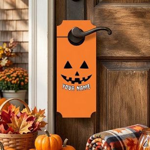 Personalized Orange Pumpkin Halloween Your Name Door Hanger