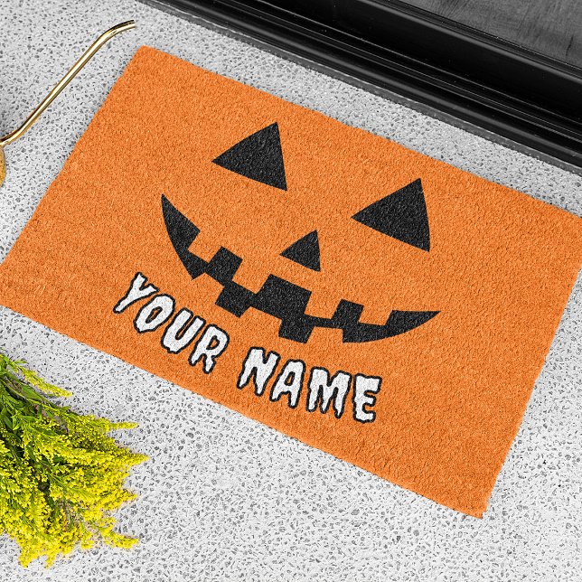 Personalized Orange Pumpkin Halloween Your Name Doormat (Creator Uploaded)