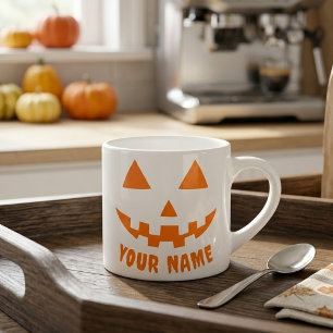 Personalized Orange Pumpkin Halloween Your Name Espresso Cup