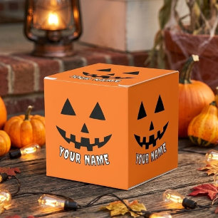 Personalized Orange Pumpkin Halloween Your Name Favor Box
