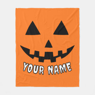 Personalized Orange Pumpkin Halloween Your Name Fleece Blanket