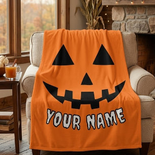 Personalized Orange Pumpkin Halloween Your Name Fleece Blanket