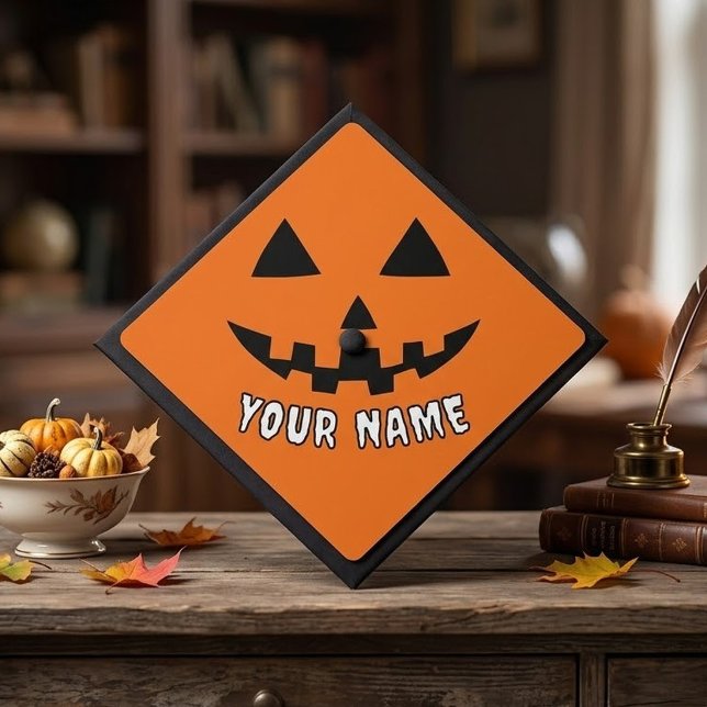 Personalized Orange Pumpkin Halloween Your Name Graduation Cap Topper (Creator Uploaded)