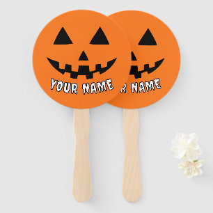 Personalized Orange Pumpkin Halloween Your Name Hand Fan