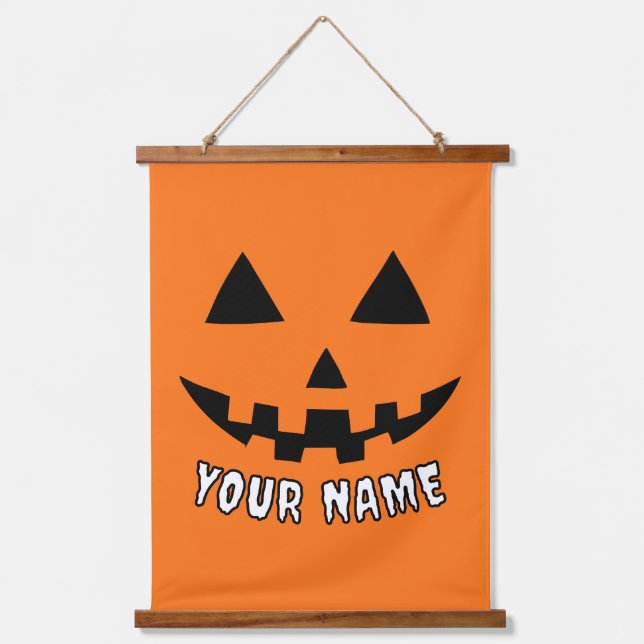 Personalized Orange Pumpkin Halloween Your Name Hanging Tapestry (Front)
