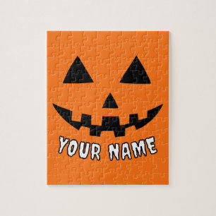 Personalized Orange Pumpkin Halloween Your Name Jigsaw Puzzle