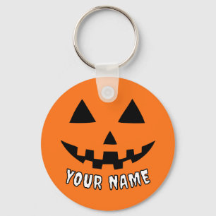 Personalized Orange Pumpkin Halloween Your Name Keychain