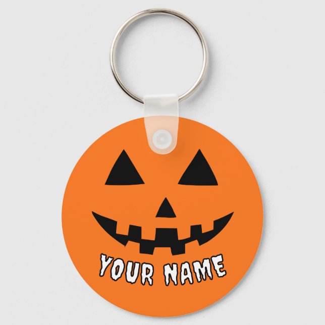 Personalized Orange Pumpkin Halloween Your Name Keychain (Front)