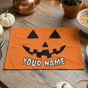 Personalized Orange Pumpkin Halloween Your Name Kitchen Towel