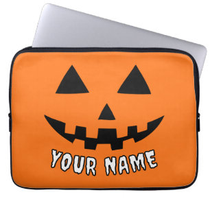 Personalized Orange Pumpkin Halloween Your Name Laptop Sleeve