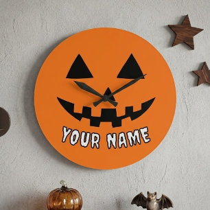 Personalized Orange Pumpkin Halloween Your Name Large Clock