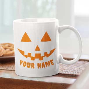 Personalized Orange Pumpkin Halloween Your Name Large Coffee Mug