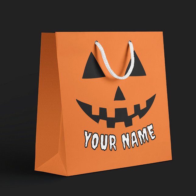 Personalized Orange Pumpkin Halloween Your Name Large Gift Bag (Creator Uploaded)