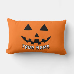 Personalized Orange Pumpkin Halloween Your Name Lumbar Pillow