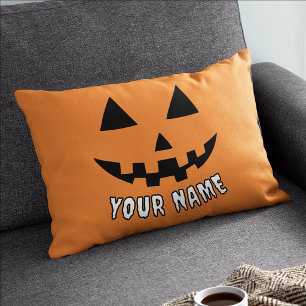 Personalized Orange Pumpkin Halloween Your Name Lumbar Pillow