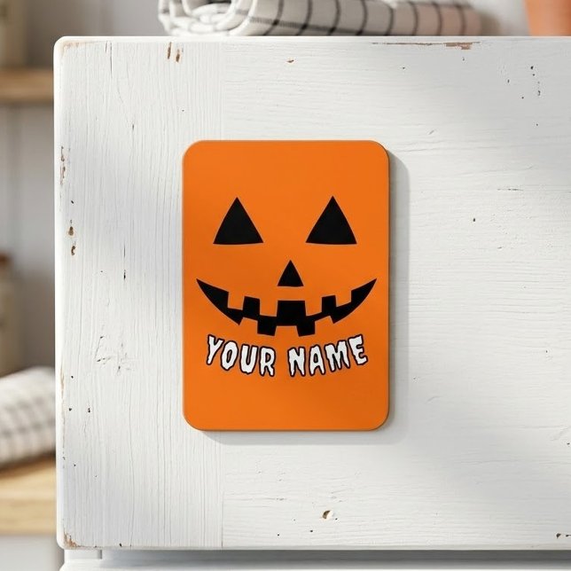 Personalized Orange Pumpkin Halloween Your Name Magnet (Creator Uploaded)