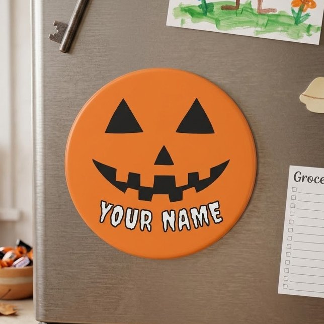Personalized Orange Pumpkin Halloween Your Name Magnet (Creator Uploaded)