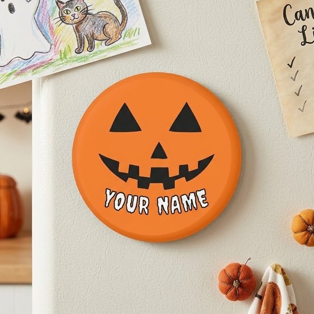 Personalized Orange Pumpkin Halloween Your Name Magnet (Creator Uploaded)