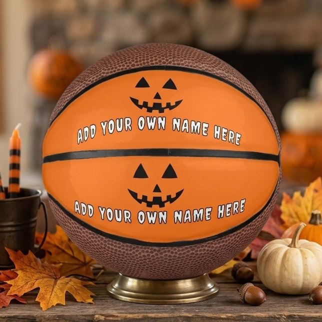 Personalized Orange Pumpkin Halloween Your Name Mini Basketball (Creator Uploaded)