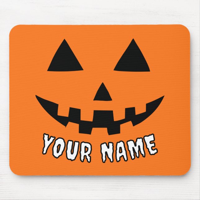 Personalized Orange Pumpkin Halloween Your Name Mouse Pad (Front)