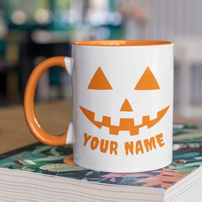 Personalized Orange Pumpkin Halloween Your Name Mug (Creator Uploaded)