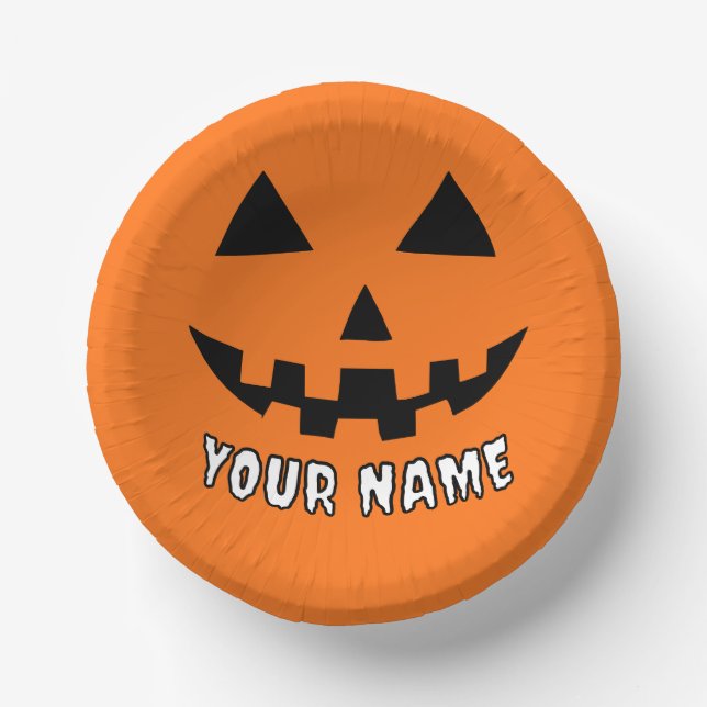 Personalized Orange Pumpkin Halloween Your Name Paper Plate (Front)