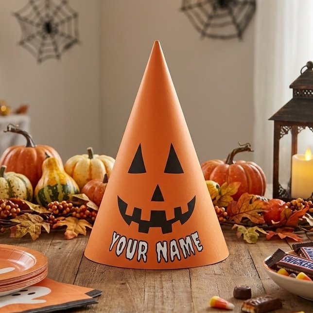 Personalized Orange Pumpkin Halloween Your Name Party Hat (Creator Uploaded)
