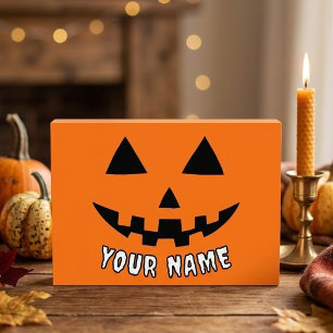 Personalized Orange Pumpkin Halloween Your Name Photo Block