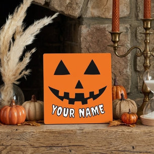 Personalized Orange Pumpkin Halloween Your Name Plaque