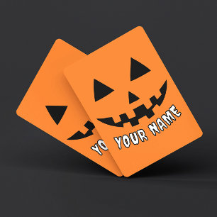 Personalized Orange Pumpkin Halloween Your Name Playing Cards