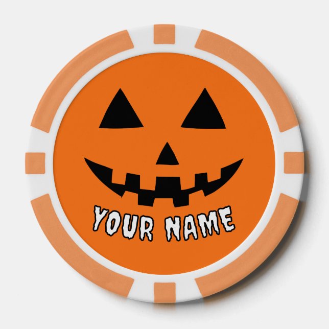 Personalized Orange Pumpkin Halloween Your Name Poker Chips (Front)