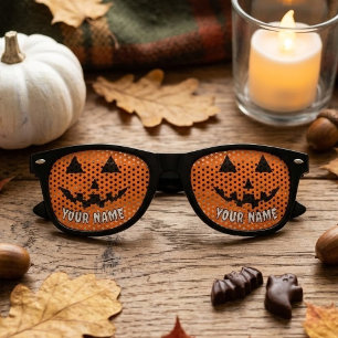 Personalized Orange Pumpkin Halloween Your Name Retro Sunglasses