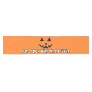 Personalized Orange Pumpkin Halloween Your Name Short Table Runner