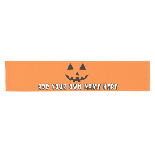 Personalized Orange Pumpkin Halloween Your Name Short Table Runner (Horizontal)