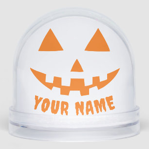 Personalized Orange Pumpkin Halloween Your Name Snowglobe