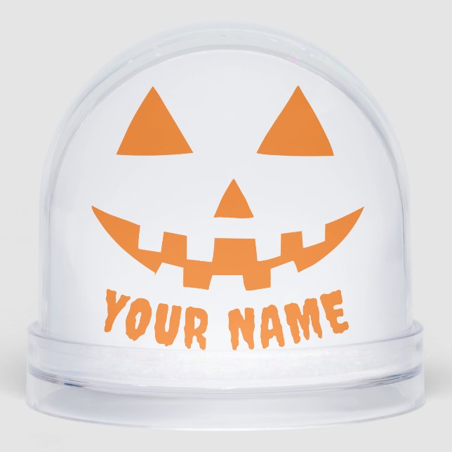 Personalized Orange Pumpkin Halloween Your Name Snowglobe (Front)