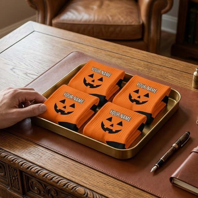 Personalized Orange Pumpkin Halloween Your Name Socks (Creator Uploaded)