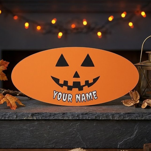 Personalized Orange Pumpkin Halloween Your Name Tag (Creator Uploaded)